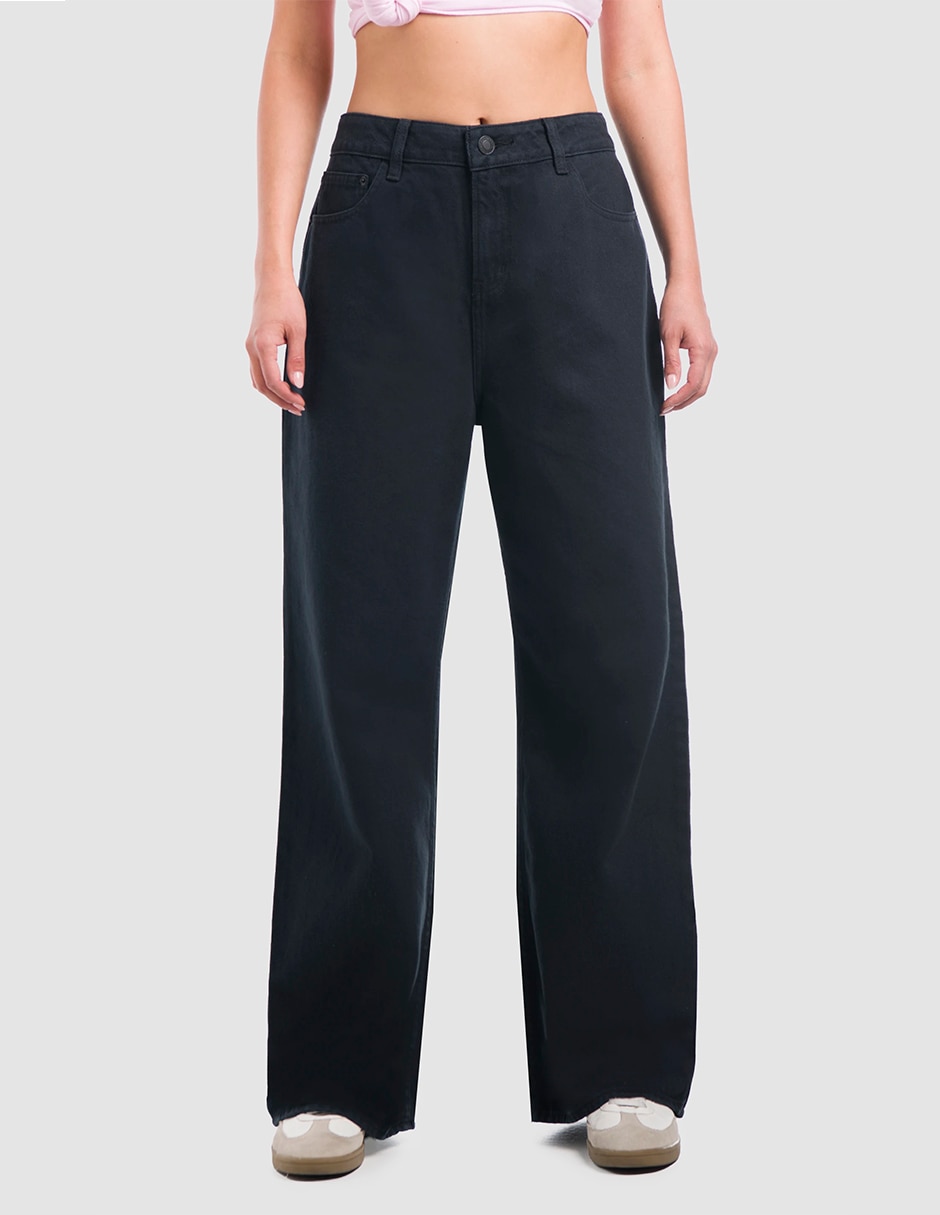 Jeans wide leg Oggi Black corte amplio para mujer