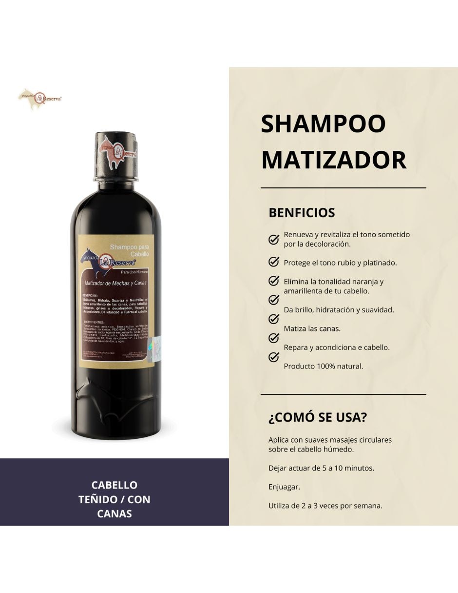 Shampoo matizador de canas para cabello todo tipo shampoo matizador yeguada la reserva matizador de cabello
