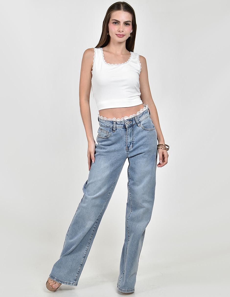 Jeans Wide leg corte cintura alta para mujer 5