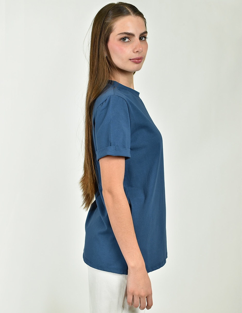 Playera manga corta Roman Fashion cuello redondo para mujer