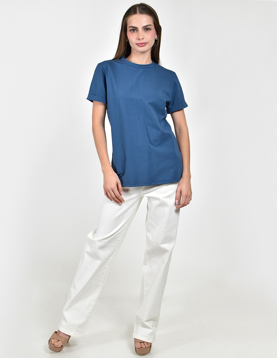 Playera manga corta Roman Fashion cuello redondo para mujer
