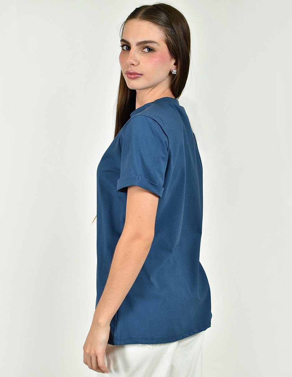 Playera manga corta Roman Fashion cuello redondo para mujer