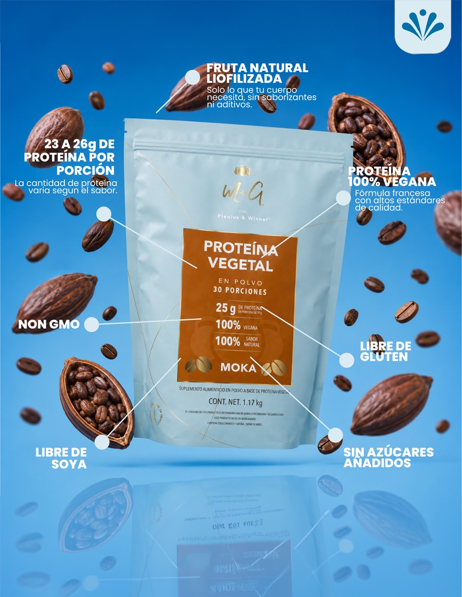 Proteina Vegetal Plenius&Winner con Proteína de chícharo sabor moka de 1.17 Kg