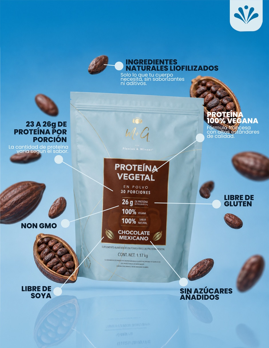 Proteina Vegetal Plenius&Winner con Proteína de chícharo sabor chocolate Mexicano de 1.17 Kg