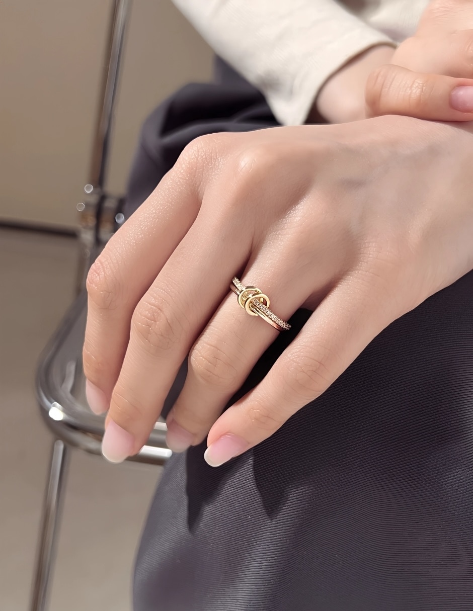 Multi-anillo yoiko knot p 925 de plata zirconia cúbica baño de oro
