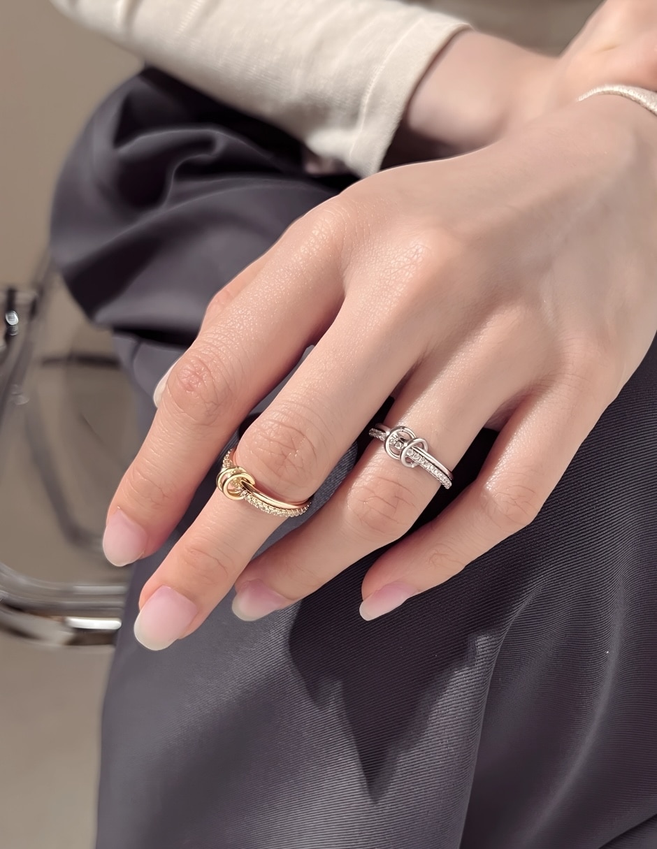 Multi-anillo yoiko knot p 925 de plata zirconia cúbica baño de oro