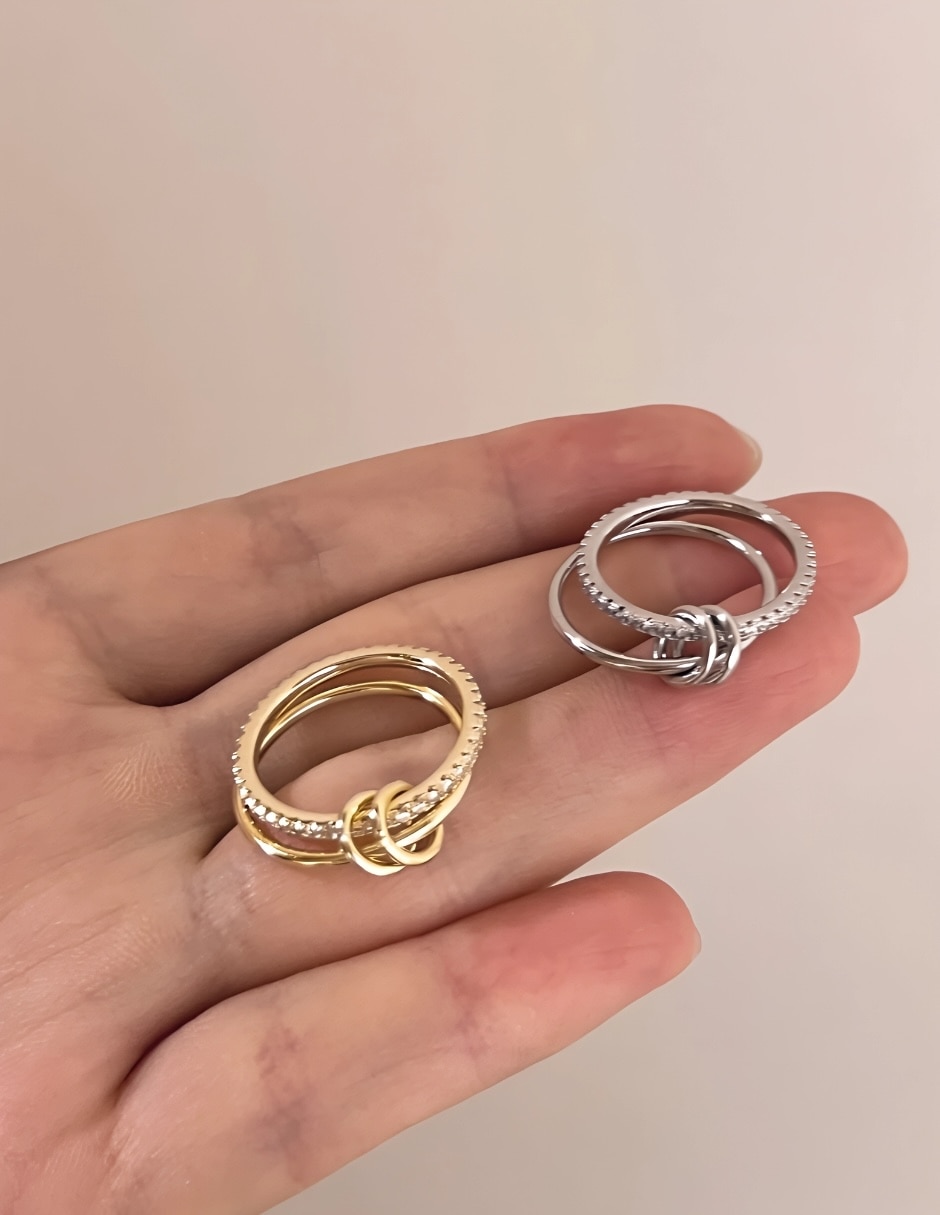 Multi-anillo yoiko knot p 925 de plata zirconia cúbica baño de oro
