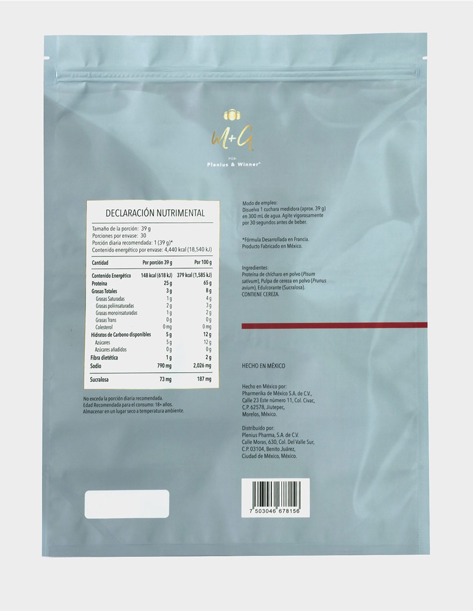 Proteina vegetal sabor cereza Plenius&Winner con proteína de chícharo sabor cereza