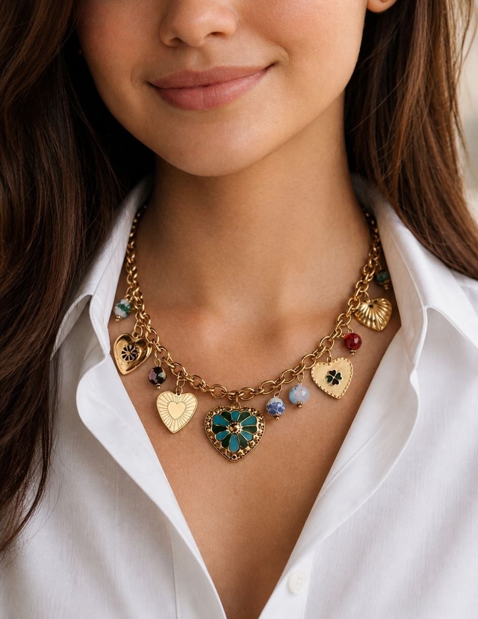 Collar de corazón Yoiko Vibes con acabado balo de oro 18 K
