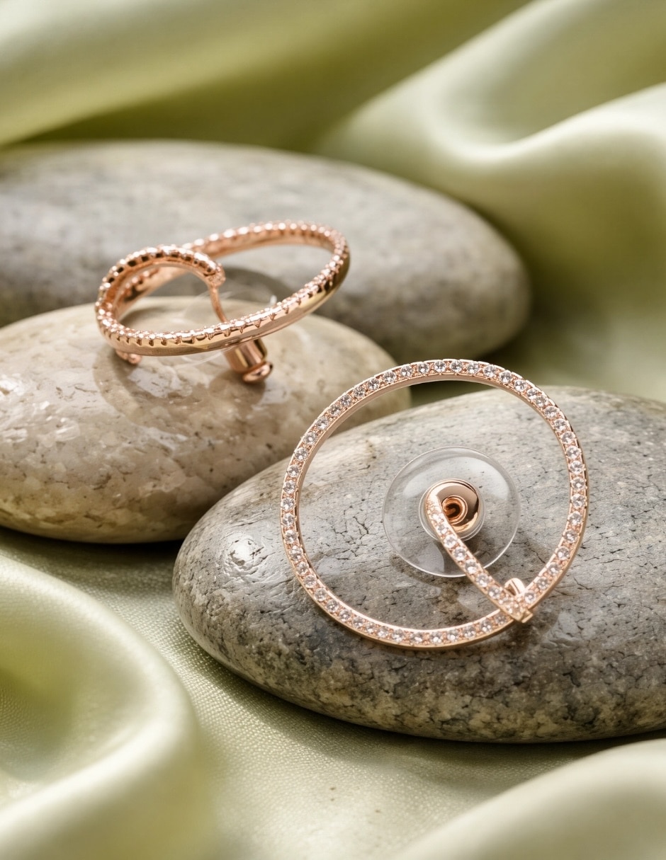 Broqueles Órbita con acabado baño de oro rosa 18 K zirconia cúbica 4