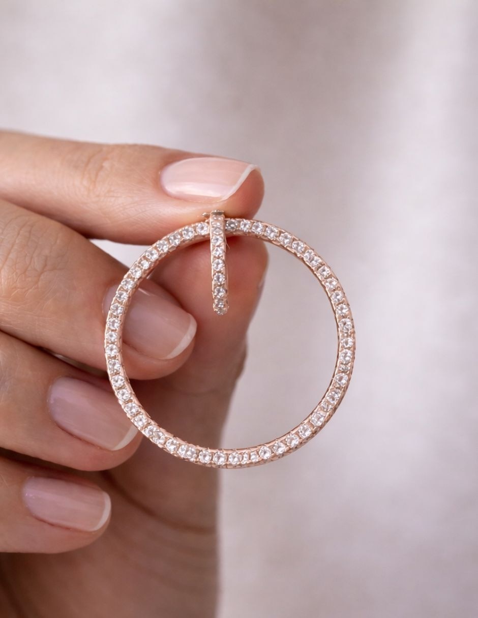 Broqueles Órbita con acabado baño de oro rosa 18 K zirconia cúbica 6