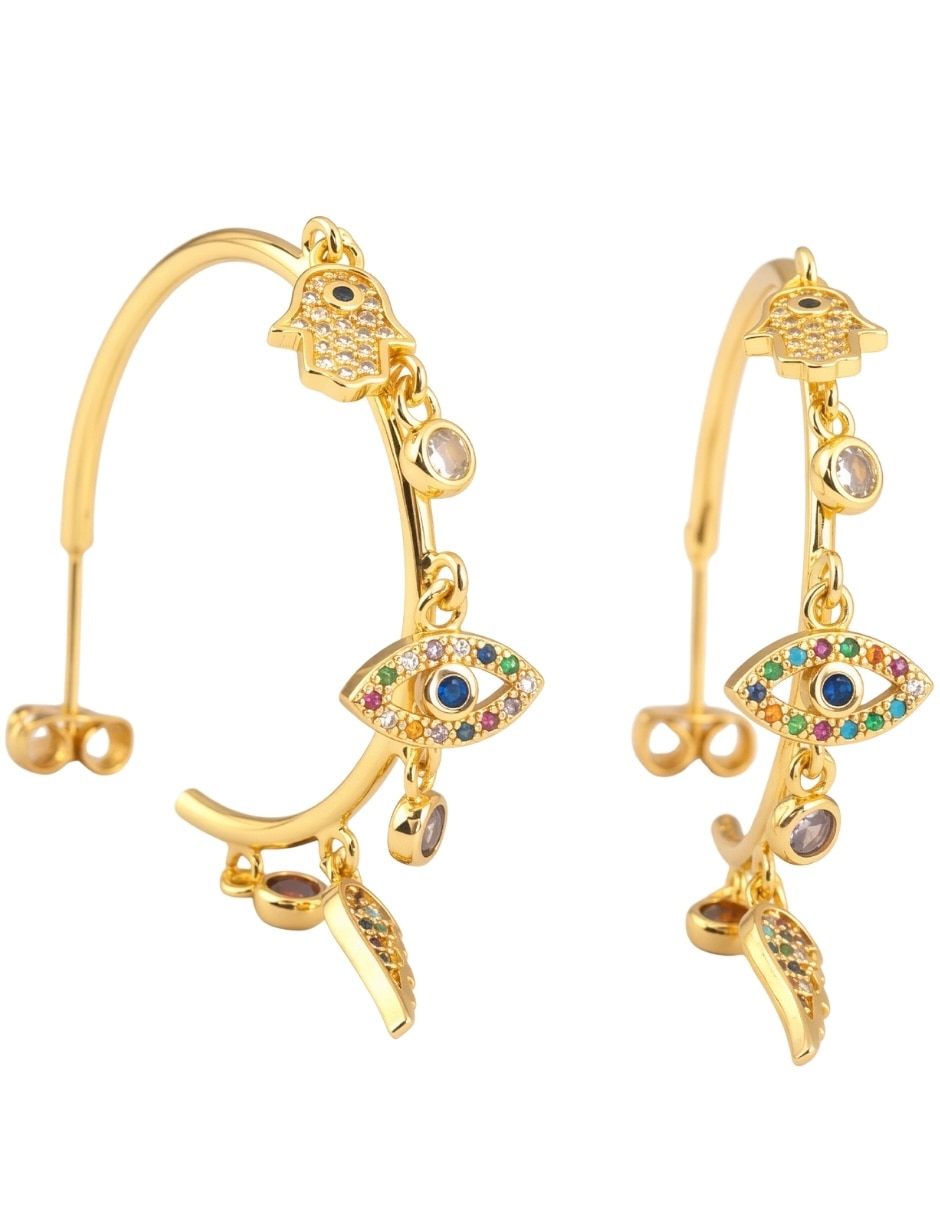 Arracadas Talismán con acabado baño de oro 18 K zirconia