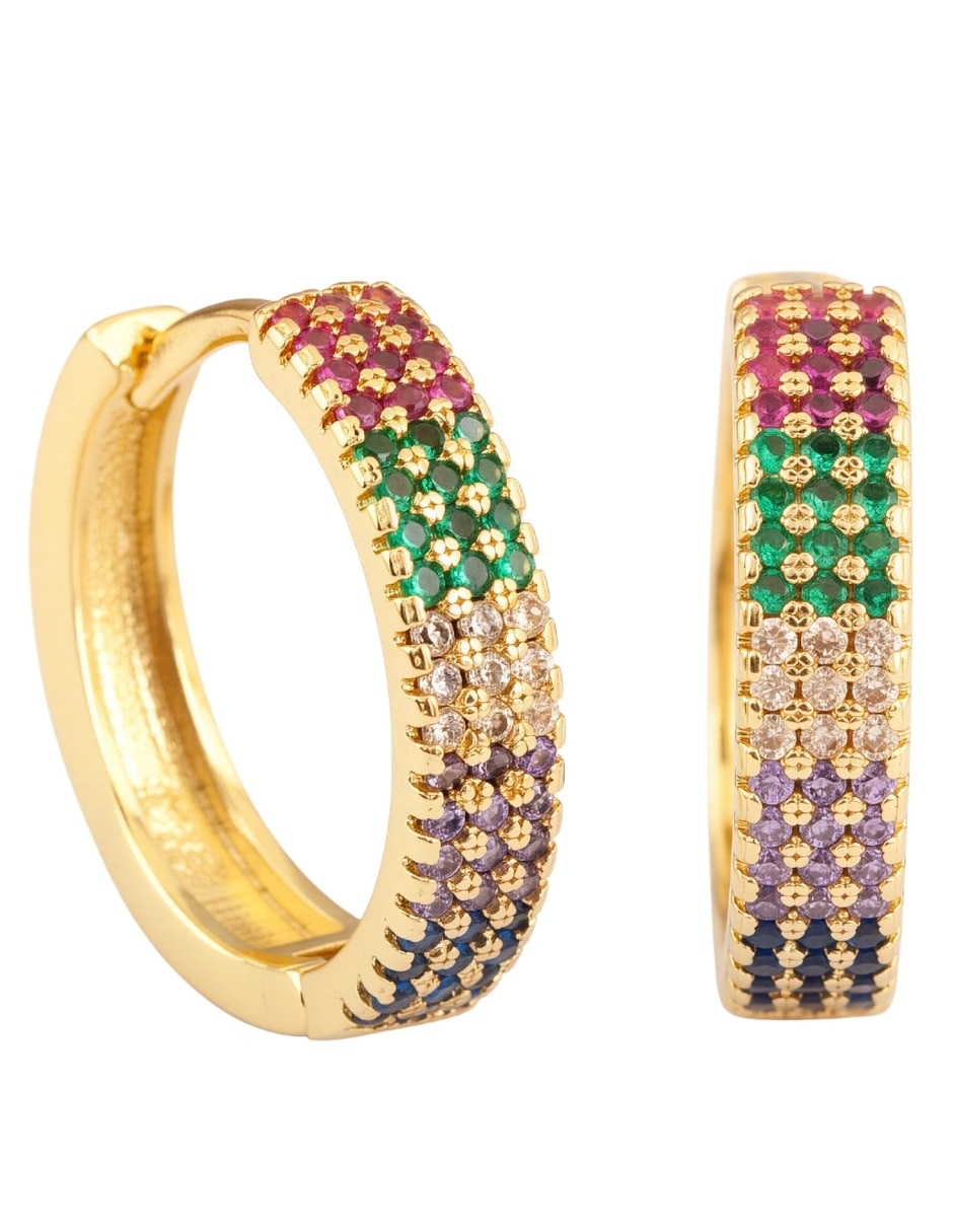 Aretes huggies circular yoiko vibrant de aleación metálica con acabado baño de oro zirconia
