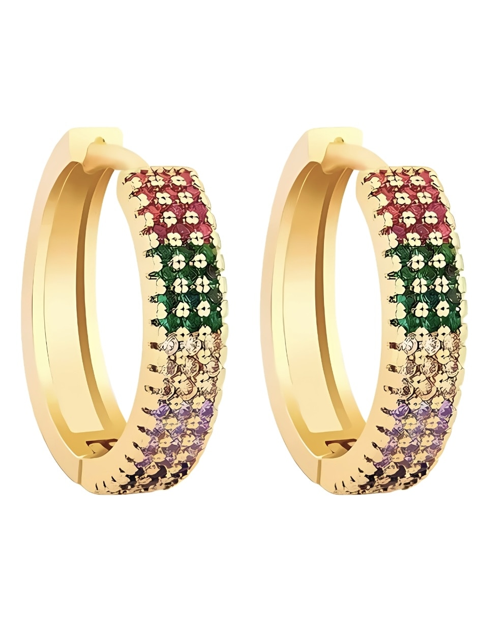 Aretes huggies circular vibrant de aleación metálica con acabado baño de oro zirconia Aretes huggies circular vibrant de aleación metálica con acabado baño de oro zirconia
