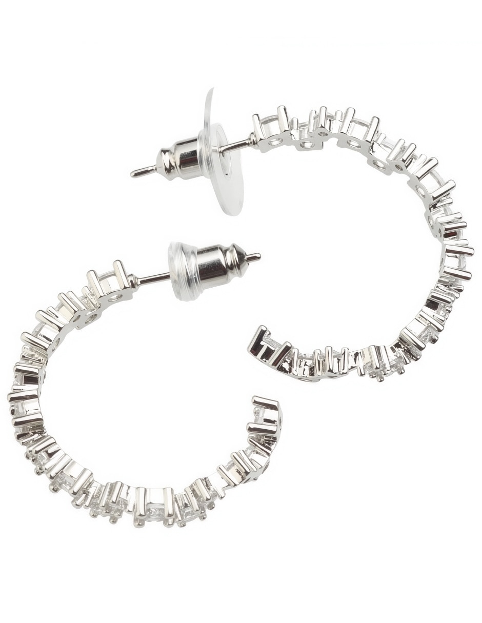 Aretes de aro Yoiko Destello con acabado baño de rodio zirrconia