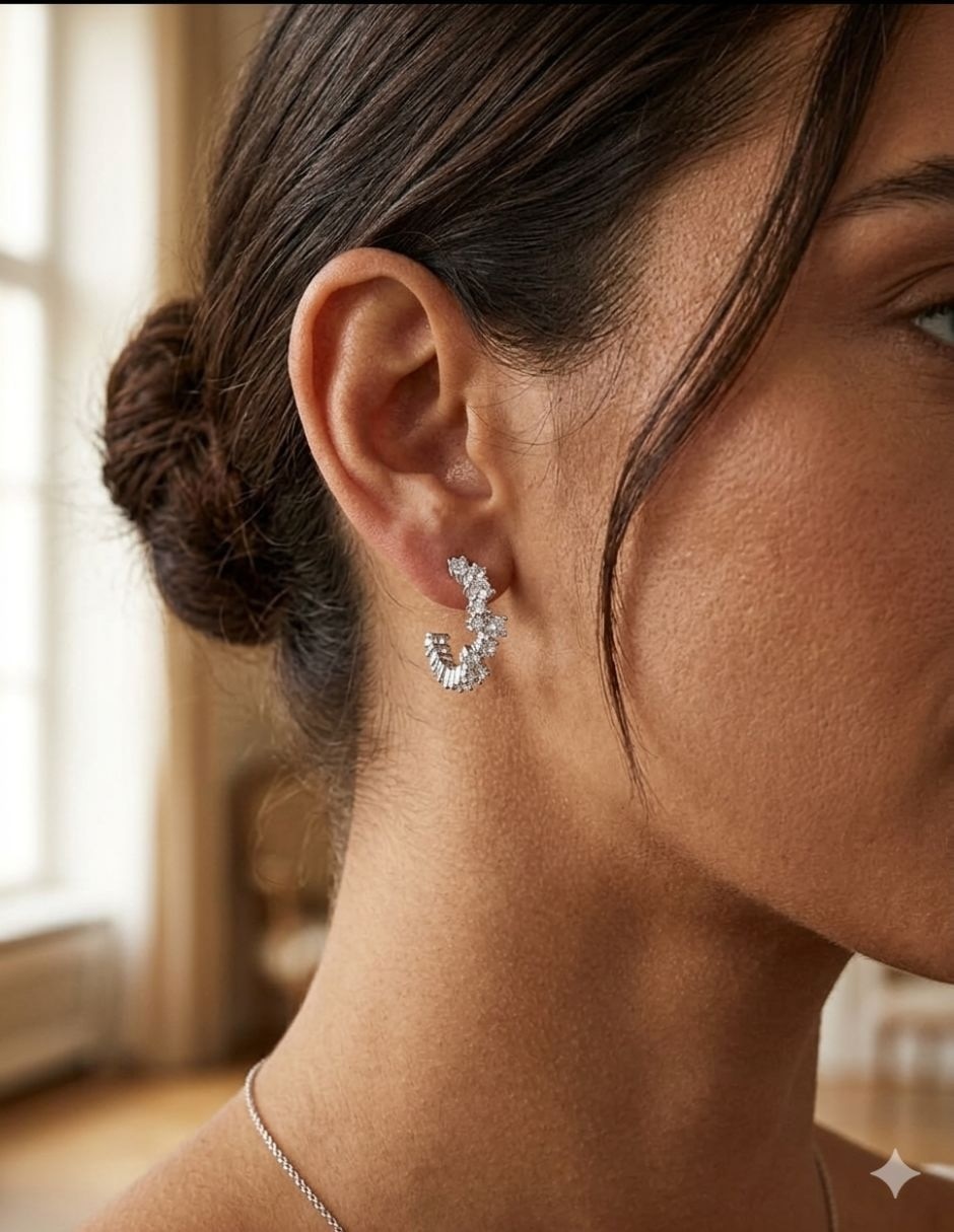 Aretes de aro Yoiko Destello con acabado baño de rodio zirrconia