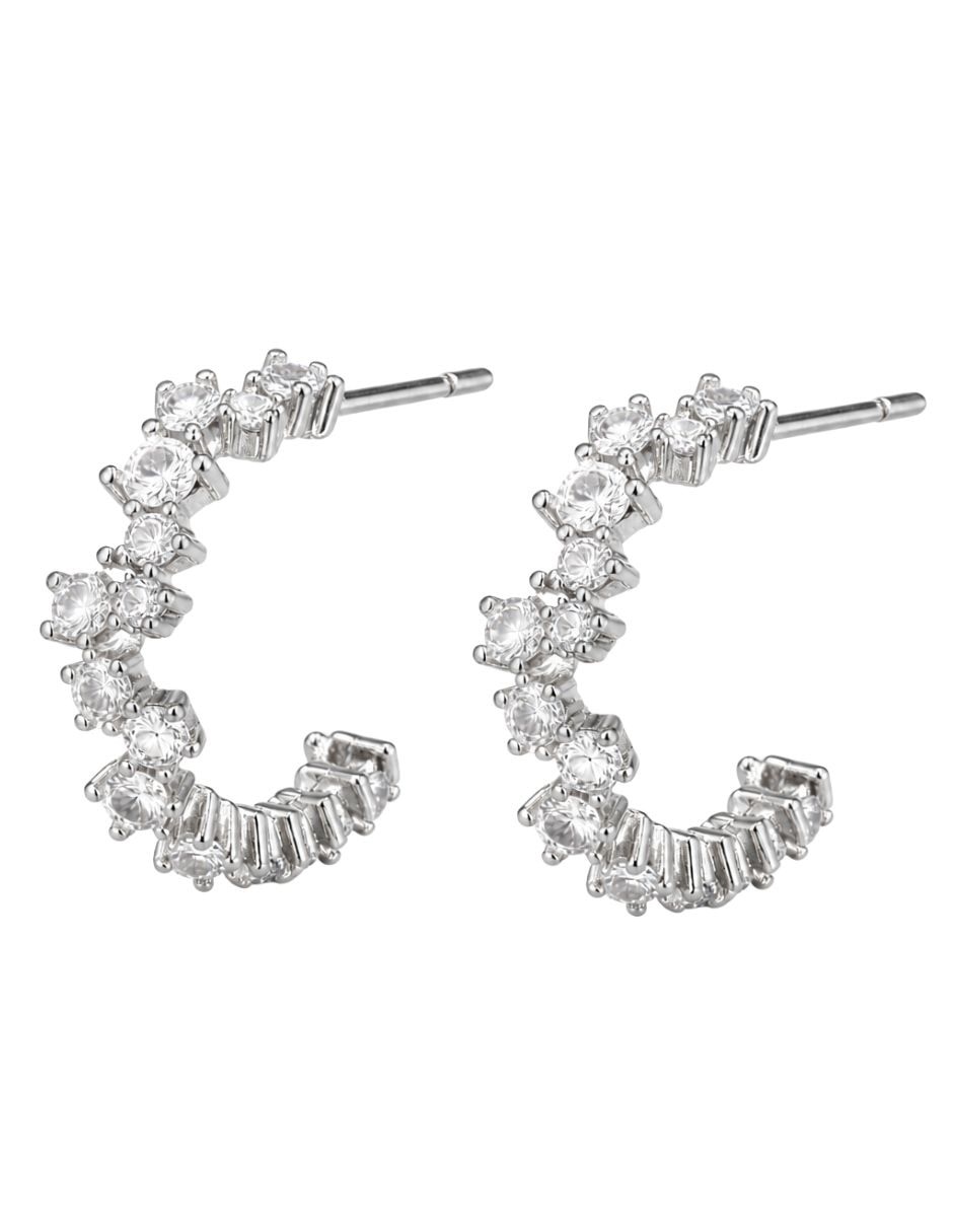 Aretes de aro Destello con acabado baño de rodio zirrconia