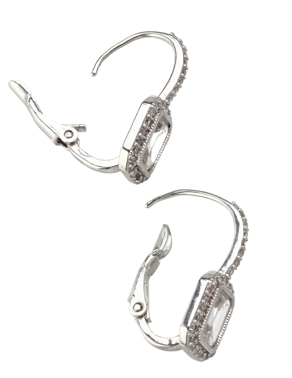Aretes huggies cuadrado yoiko ónix de aleación metálica con acabado baño de rodio zirconia