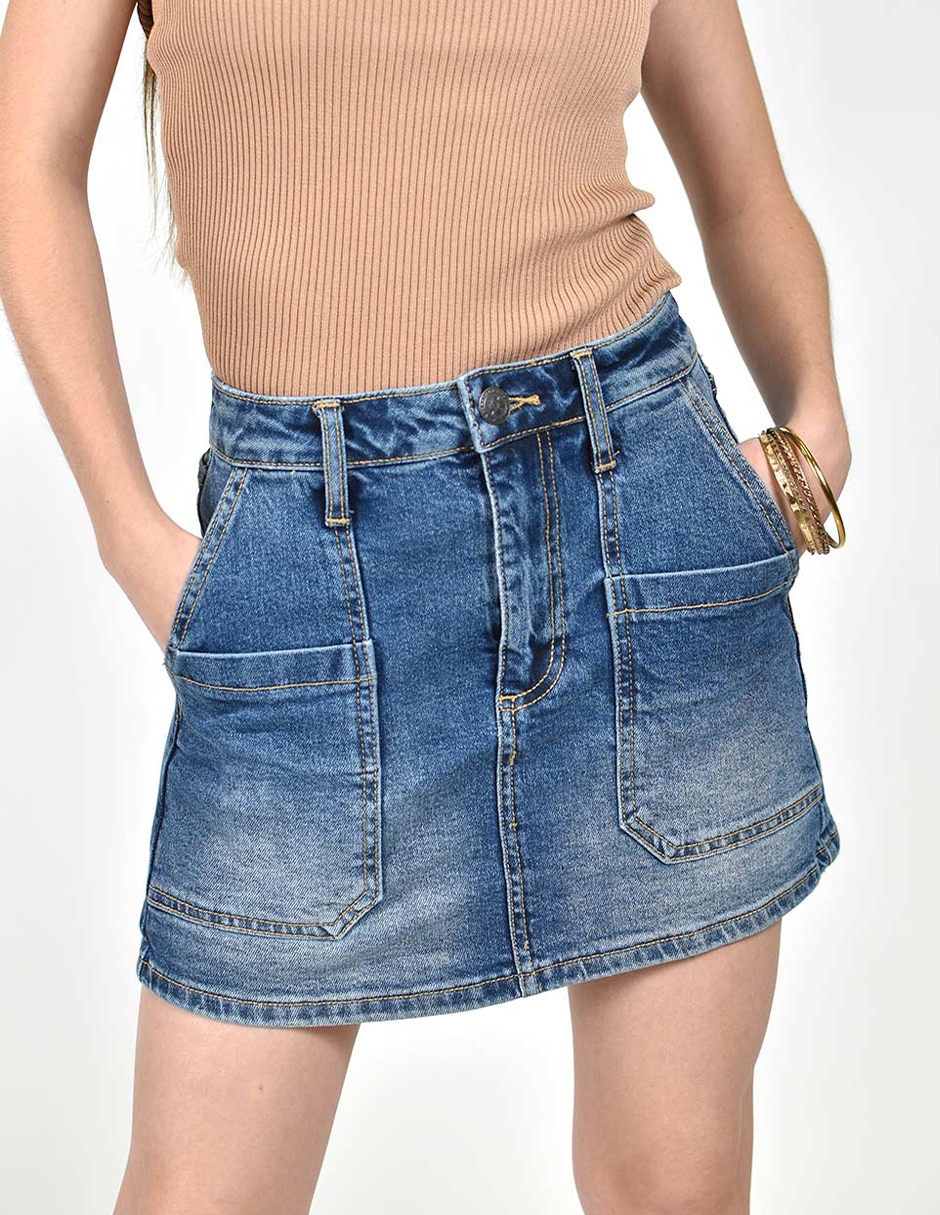 Falda short mini de mezclilla a la cintura 3