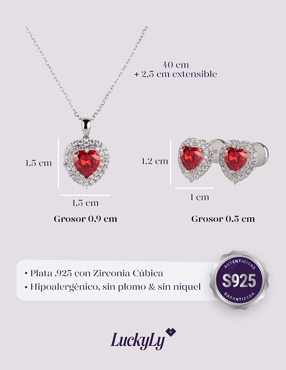 Set de collar y aretes luckyly zaria de plata p 925 zirconia cúbica