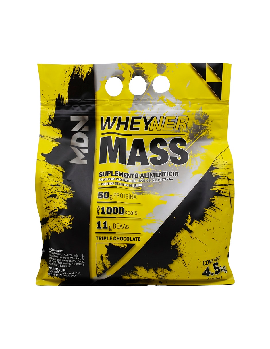 Proteína Ganador Peso WheyNer MASS Sports MDN con aminoácidos sabor chocolate de 4.5 kg