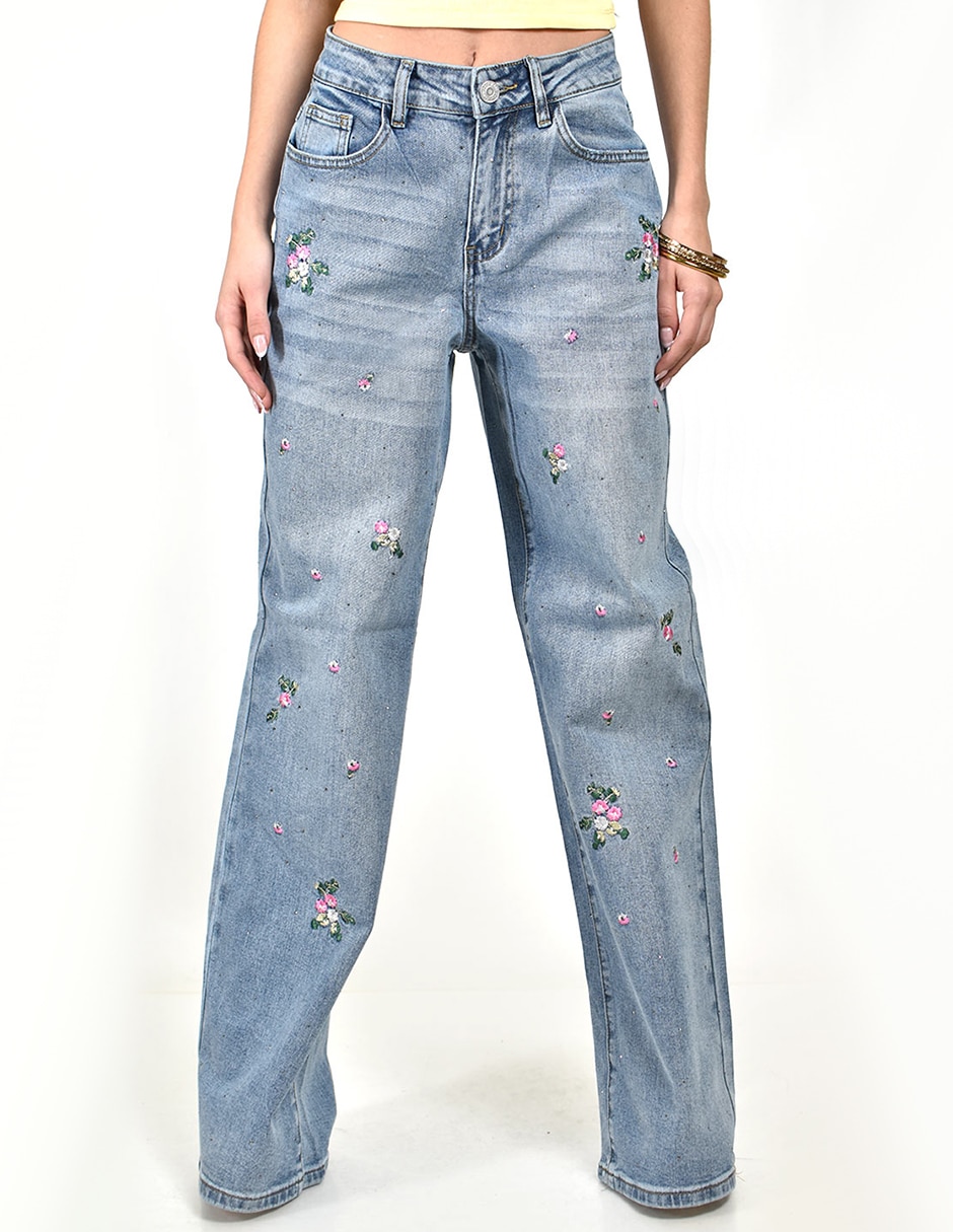 Jeans regular wide leg roman fashion j-dx-568-denim corte cintura alta para mujer