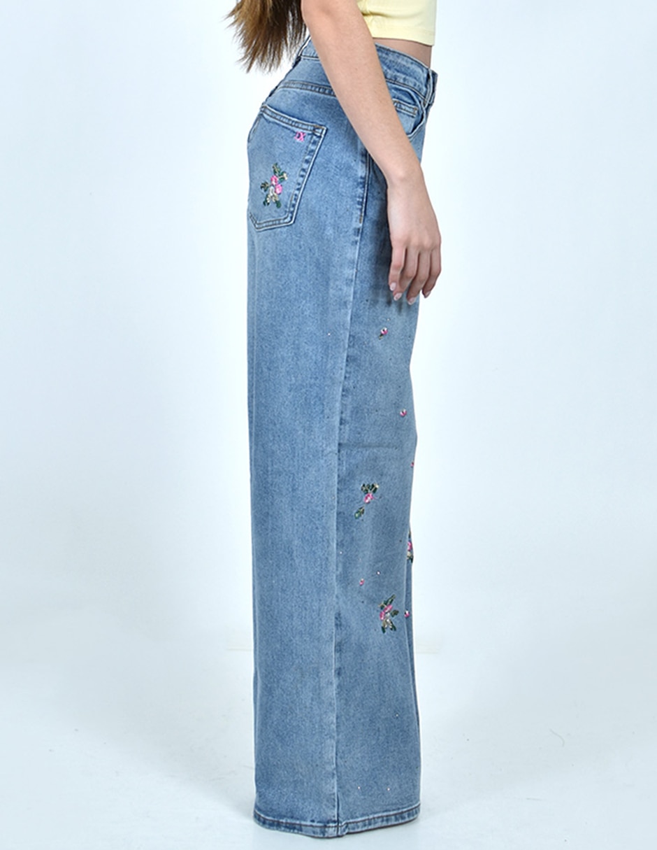 Jeans regular wide leg j-dx-568-denim corte cintura alta para mujer 2