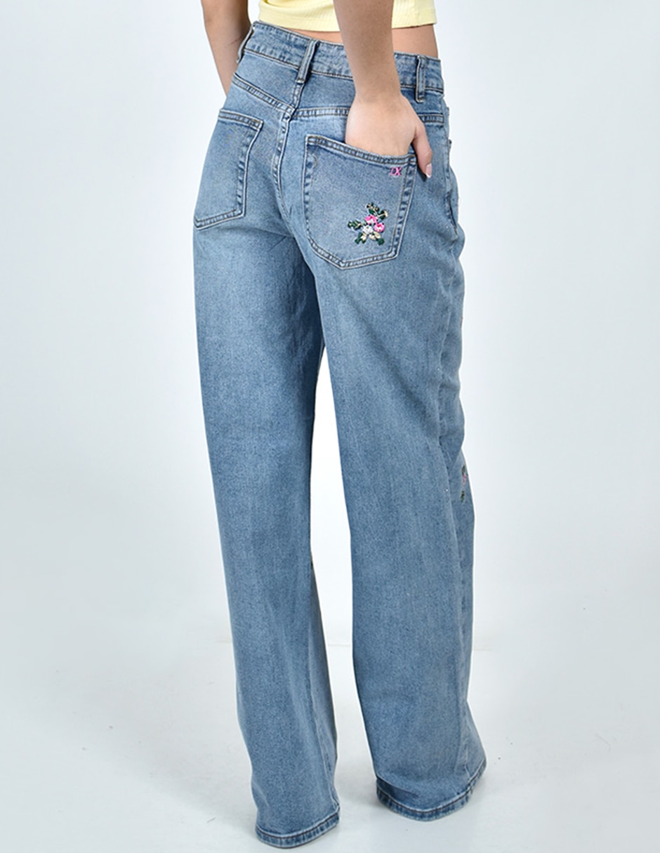 Jeans regular wide leg j-dx-568-denim corte cintura alta para mujer 5