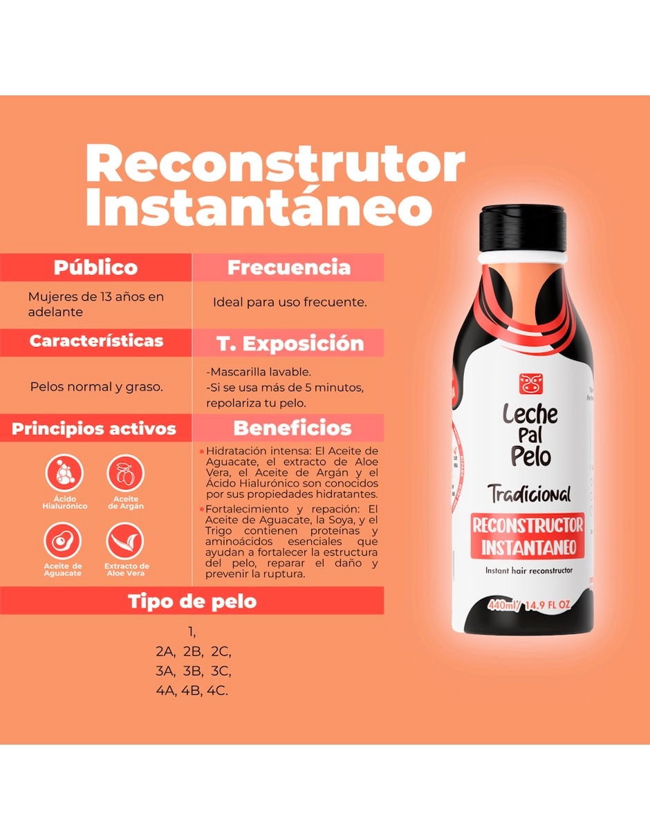 Tratamiento capilar Reconstructor Instantaneo Leche pal pelo 440 ml fortalecedor Leche pal pelo