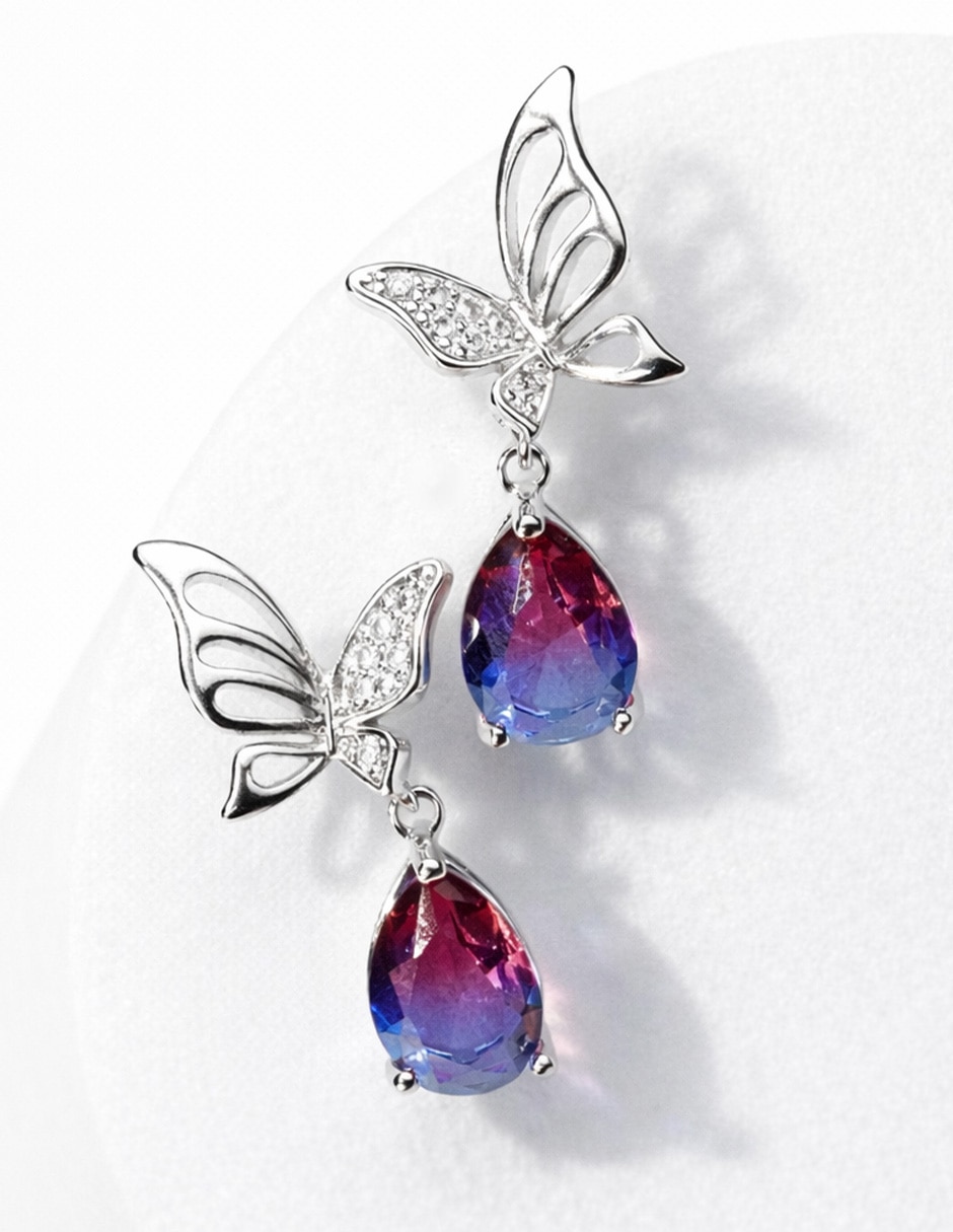 Aretes cortos de mariposa Eteria con acabado baño de rodio zirconia cúbica 3