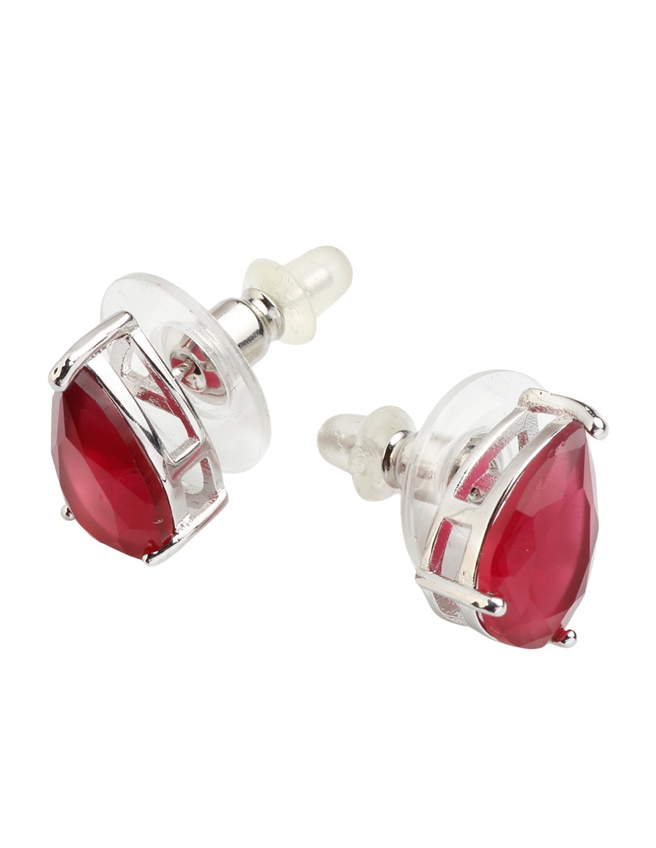 Aretes cortos de gota Yoiko Carmesi con acabado baño de rodio zirconia cúbica