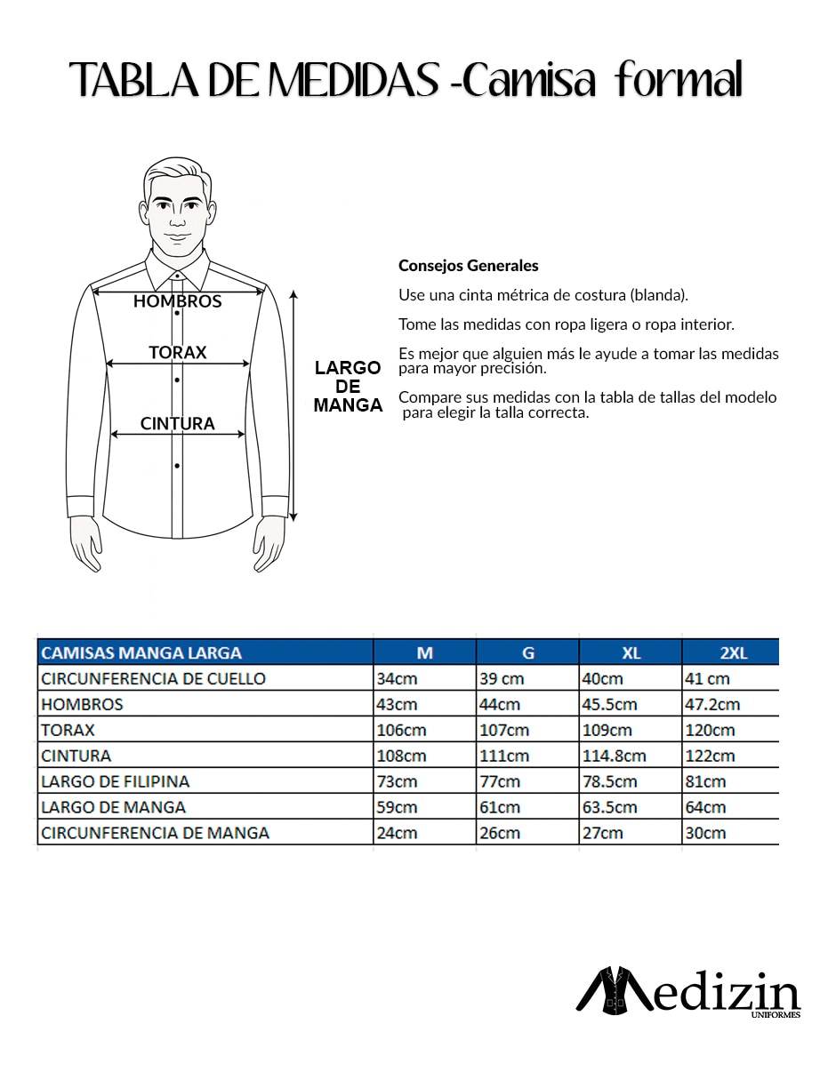 Camisa casual Medizin Uniformes manga larga para hombre