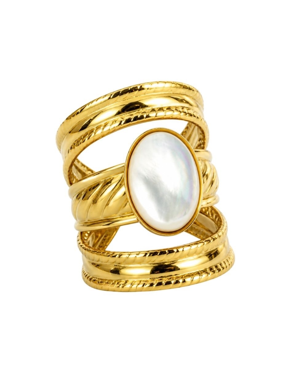 Anillo yoiko nébula de acero inoxidable baño de oro