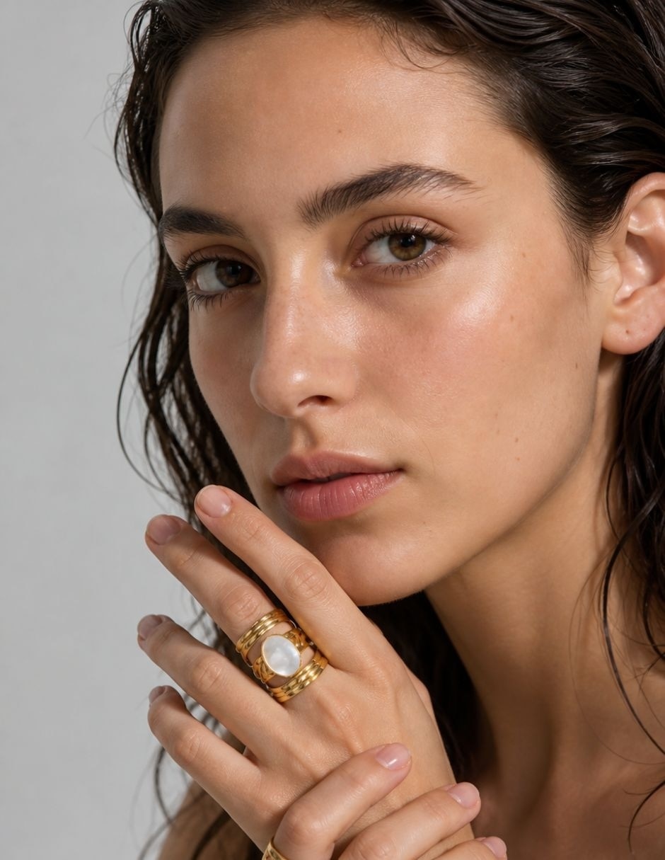 Anillo yoiko nébula de acero inoxidable baño de oro