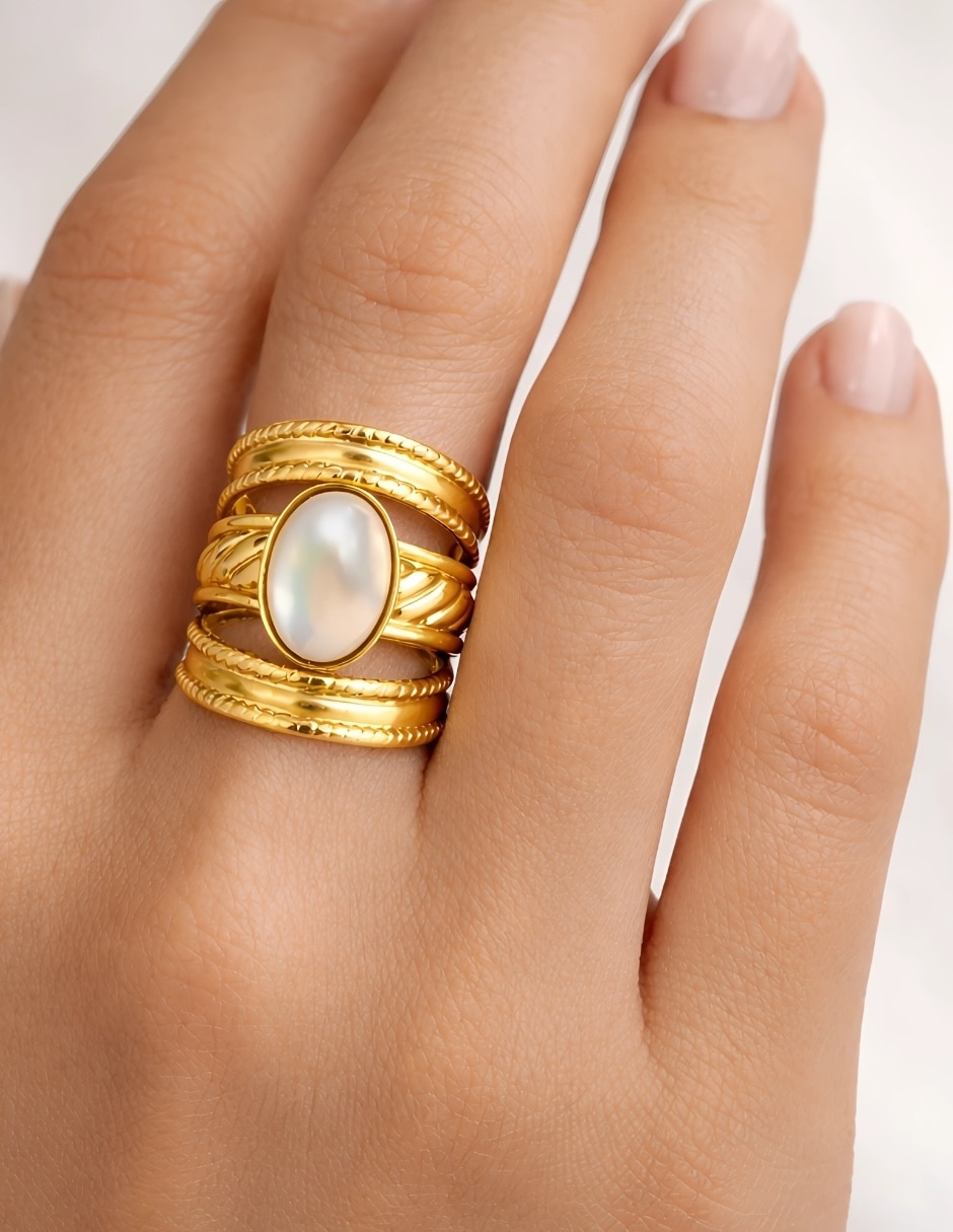 Anillo yoiko nébula de acero inoxidable baño de oro