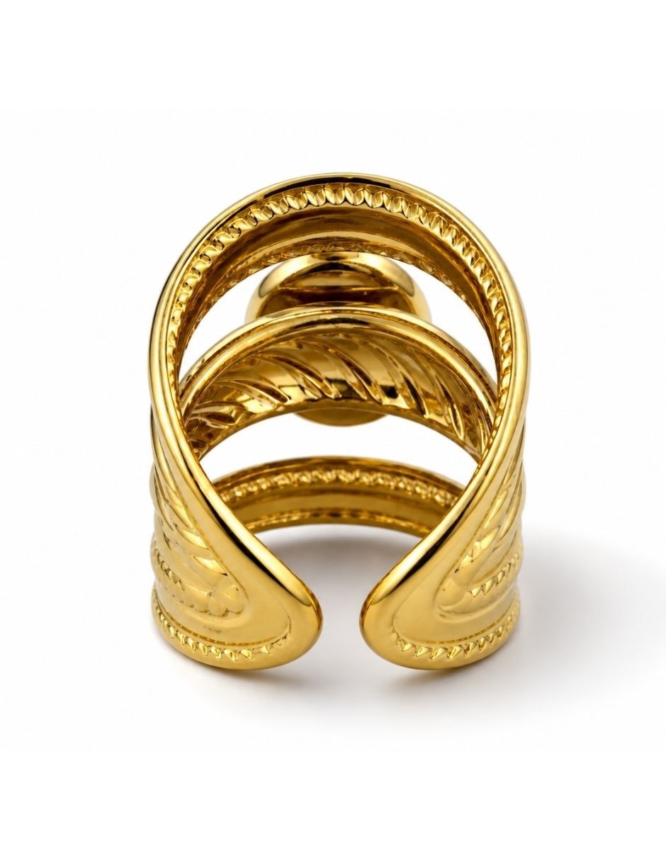 Anillo yoiko nébula de acero inoxidable baño de oro