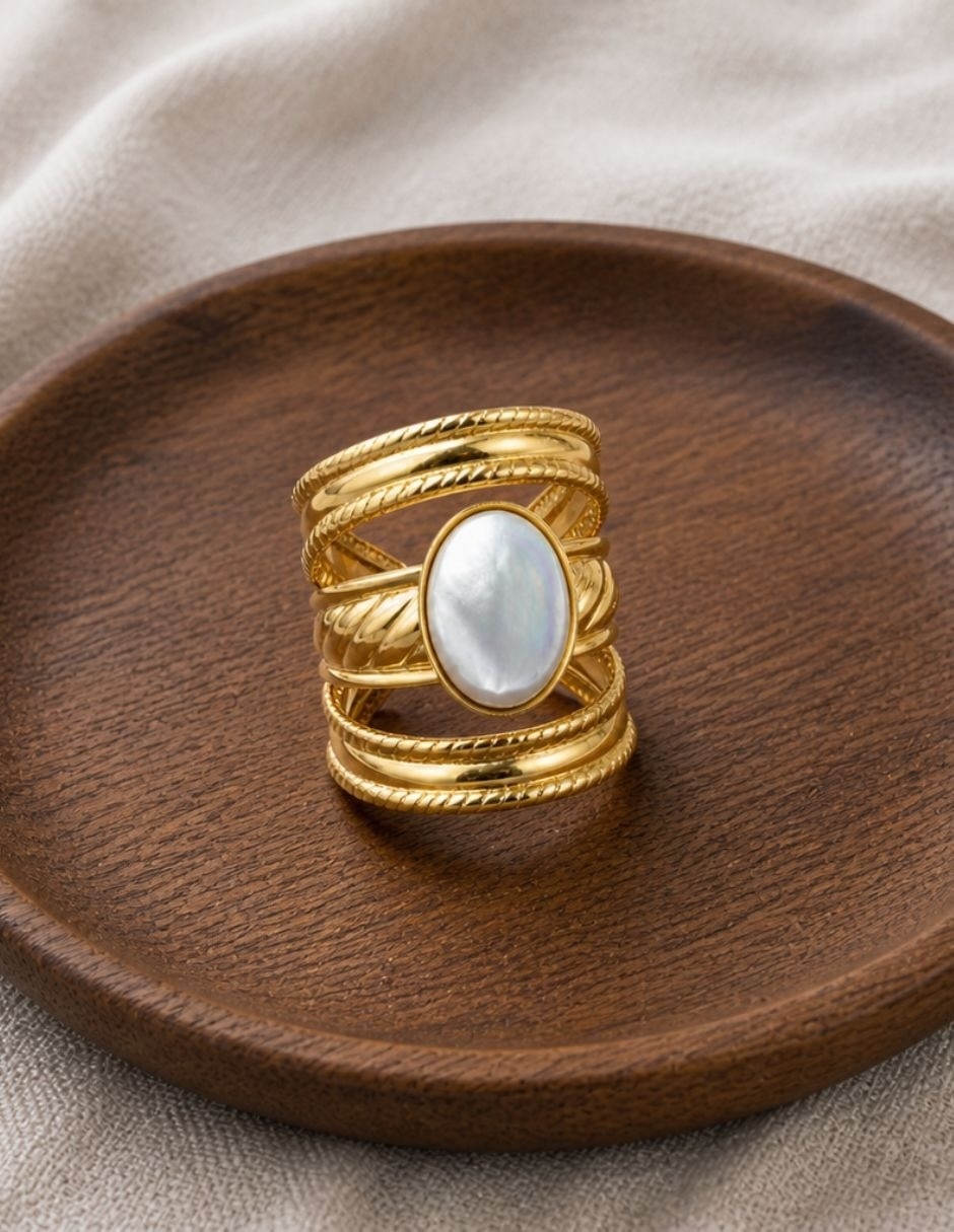 Anillo yoiko nébula de acero inoxidable baño de oro