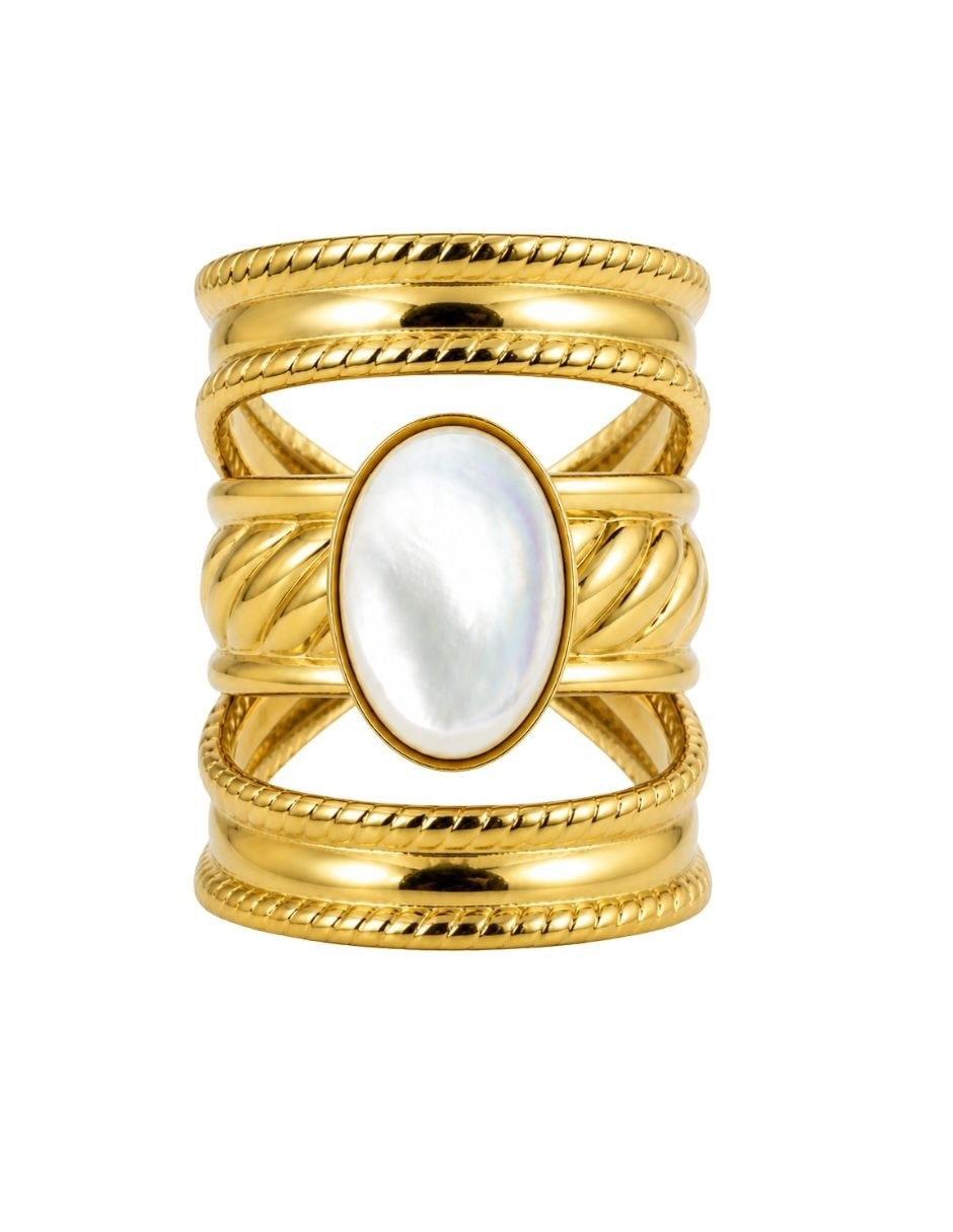 Anillo yoiko nébula de acero inoxidable baño de oro