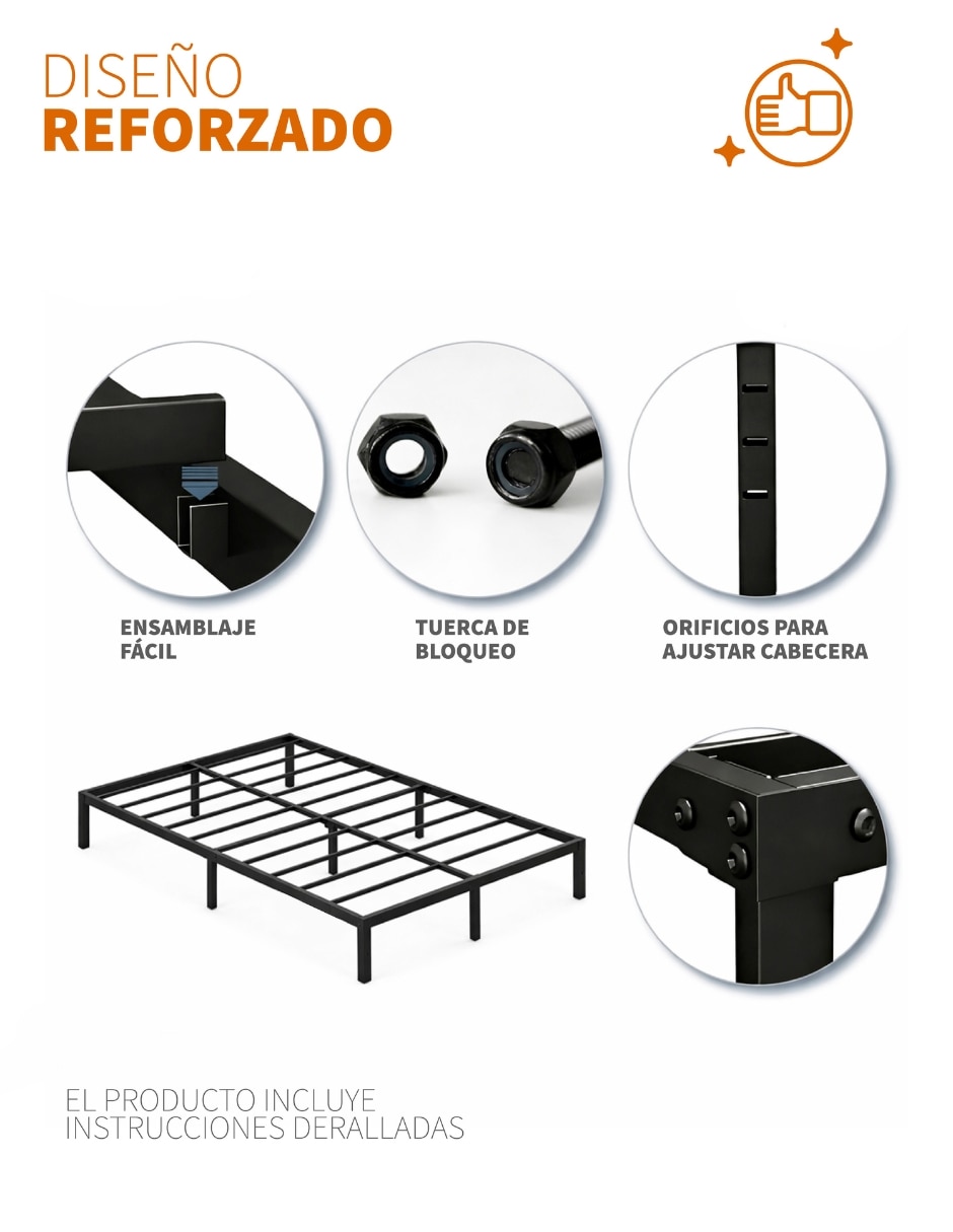 Base para cama armable Alvana de acero inoxidable