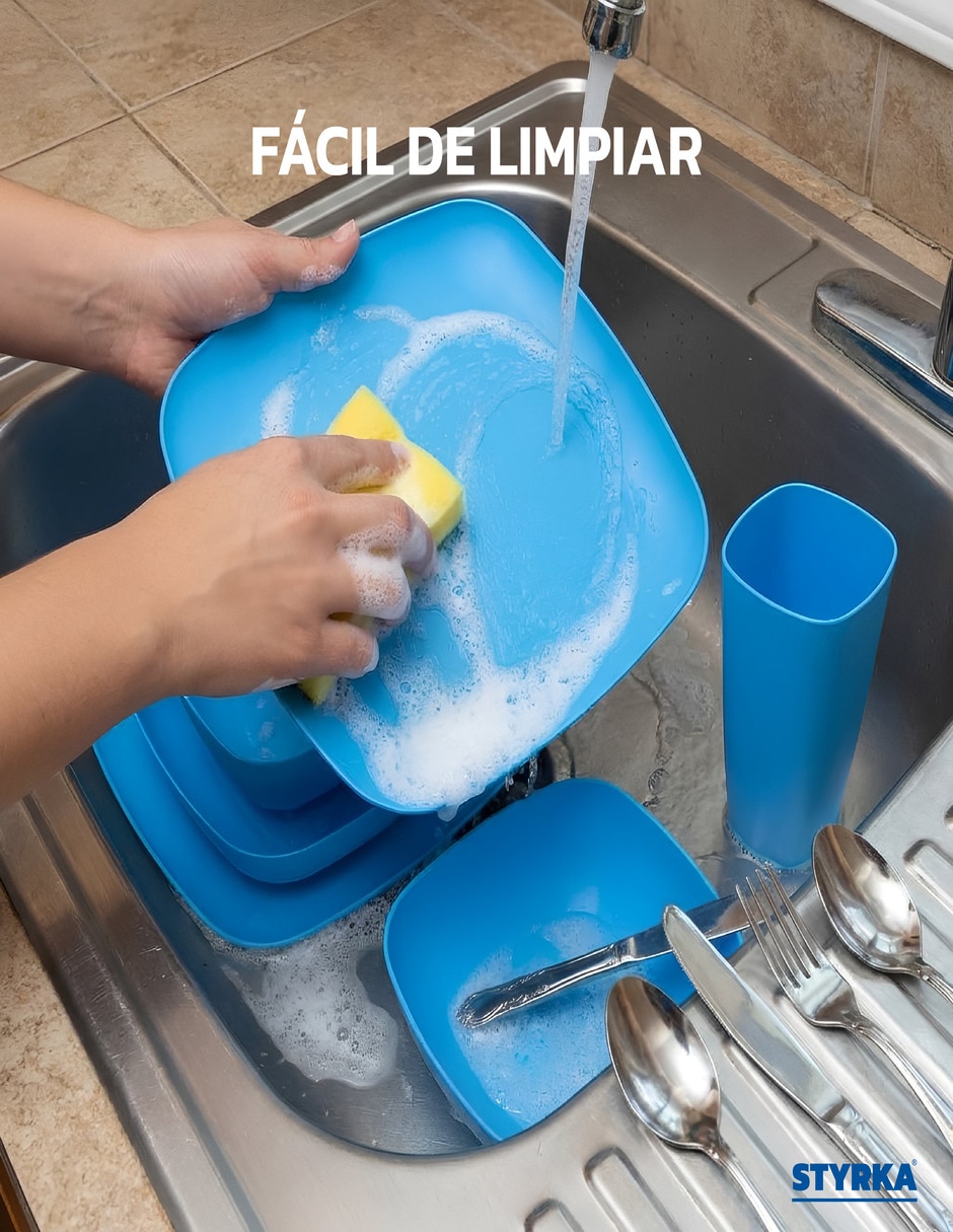 Vajilla styrka de plástico para 4 personas