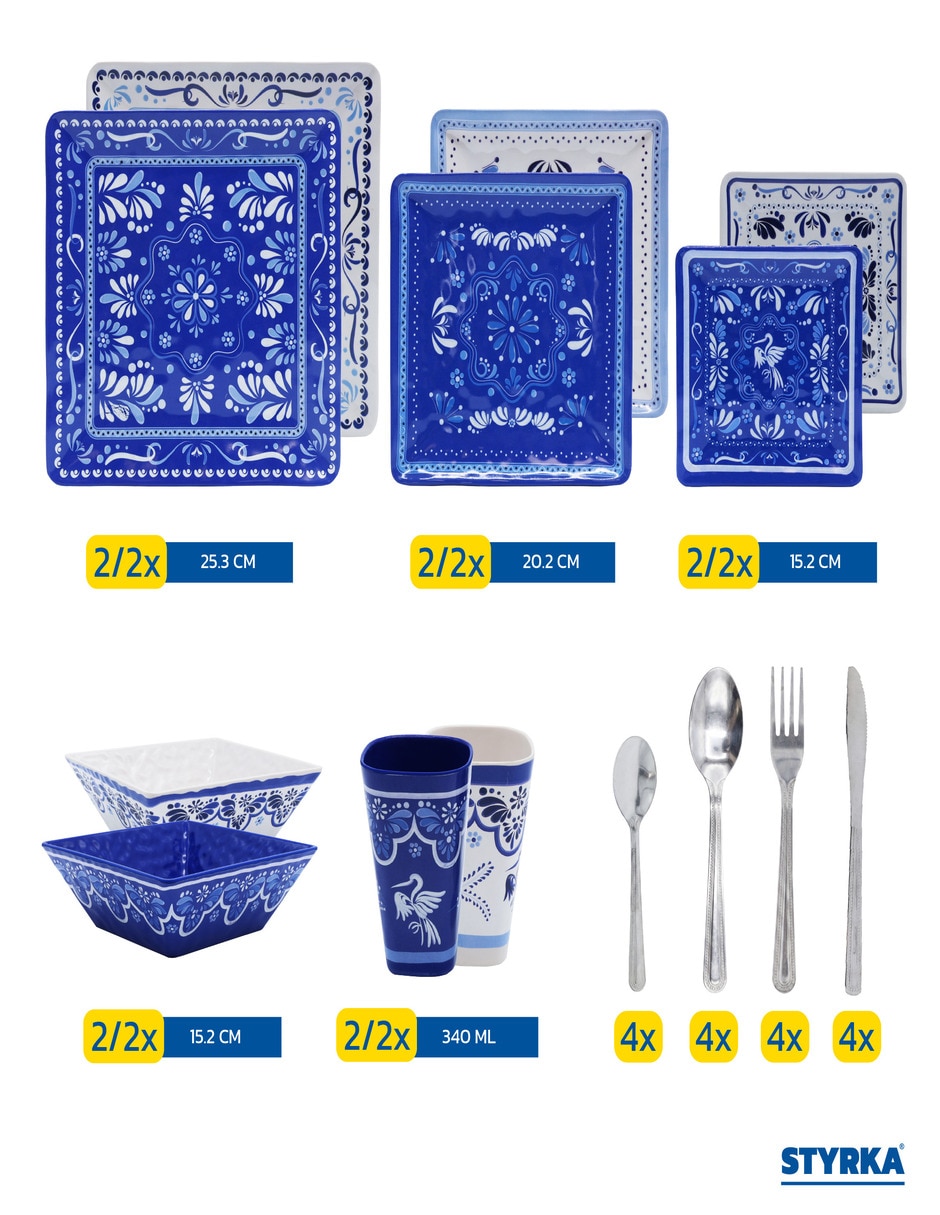 Vajilla styrka de melamina para 4 personas