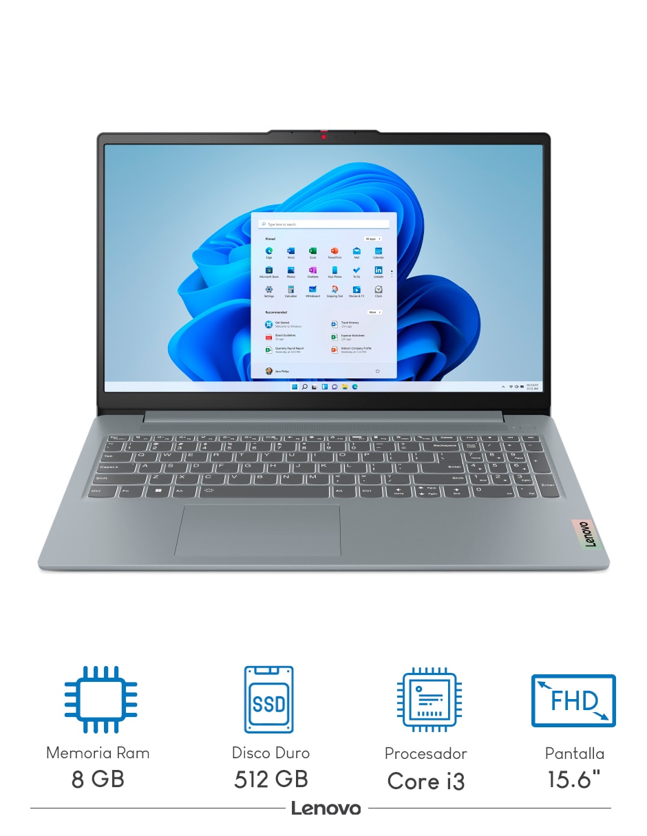 Laptop 82x70004lm 15.6 pulgadas Full HD Intel core 3 Intel uhd graphics 8 GB RAM 512 GB SSD 3