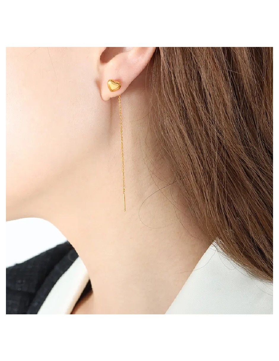 Aretes largos largos corazón genérica joyería fina de oro laminado 18 k con acabado chapa de oro