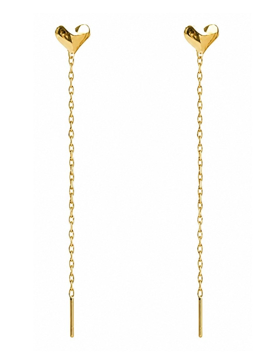 Aretes largos largos corazón joyería fina de oro laminado 18 k con acabado chapa de oro Aretes largos largos corazón joyería fina de oro laminado 18 k con acabado chapa de oro