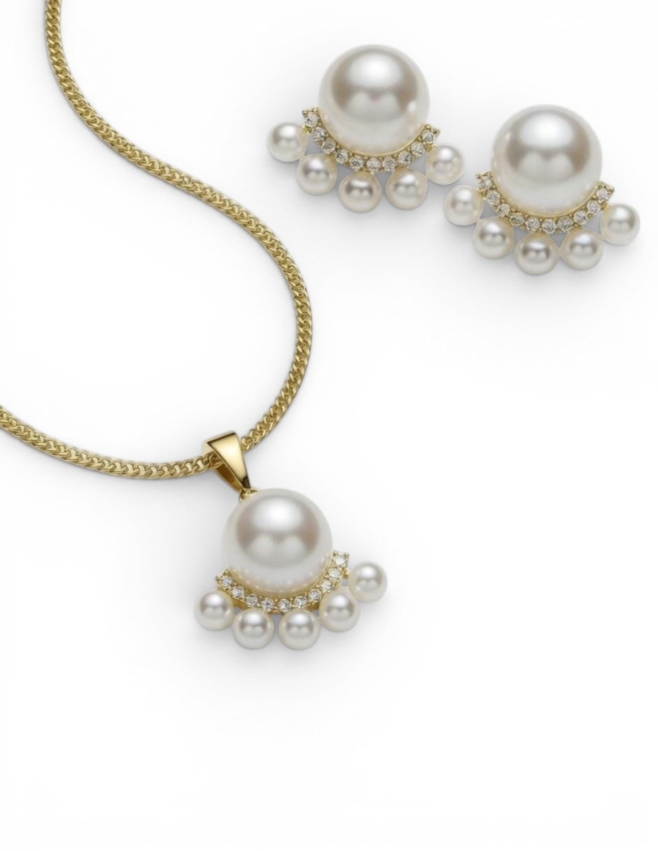 Aretes y collar flor conjunto de joyería elegante de oro laminado 14 k zirconia cúbica