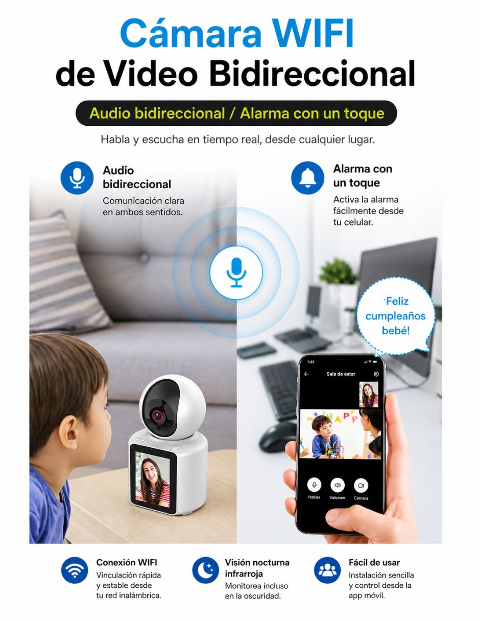 Cámara Wi-Fi de seguridad alámbrica HD 180° para Interior 3