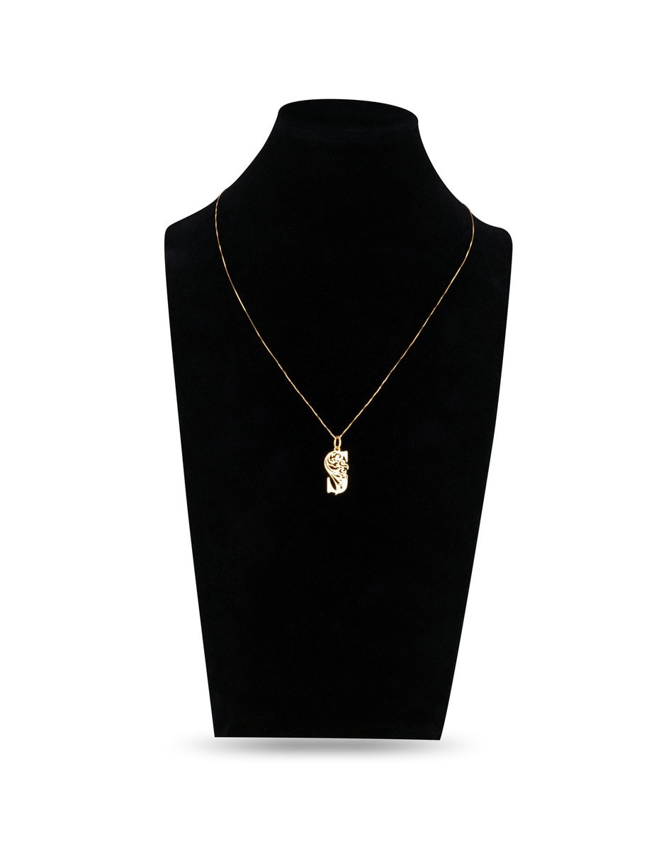 Collar con dije de letra S Joyerias Bizzarro de oro amarillo 14 k