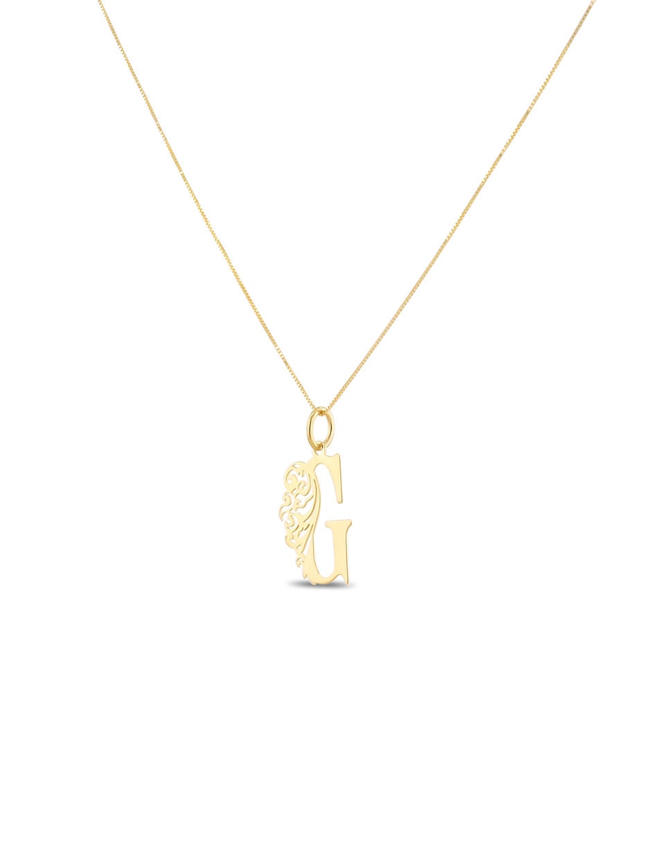 Collar con dije de letra G de oro amarillo 14 k 5