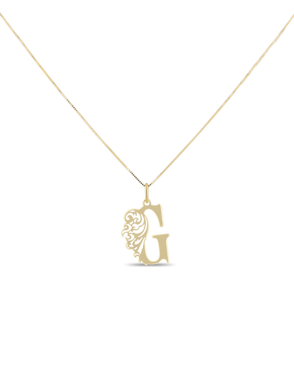 Collar con dije de letra G de oro amarillo 14 k