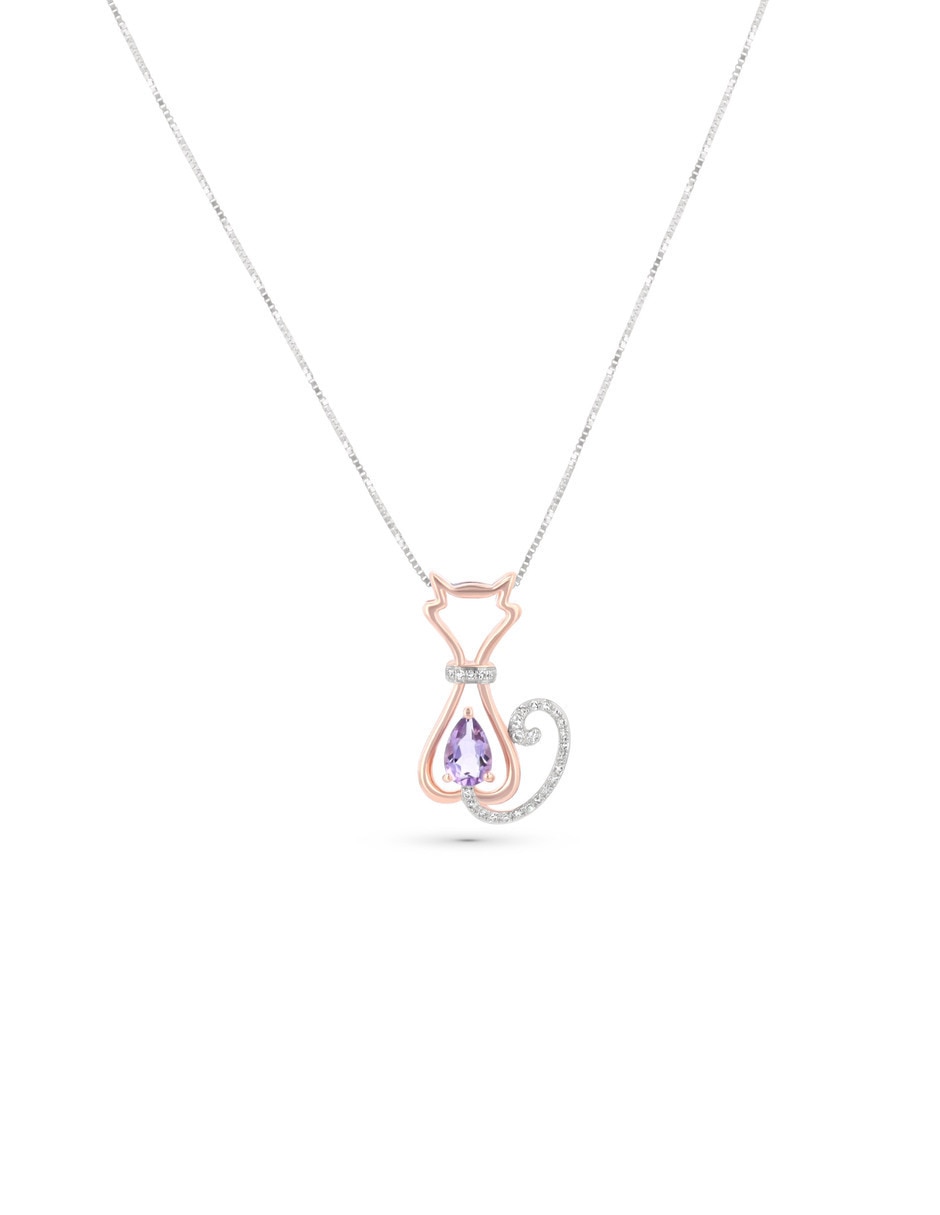 Collar con dije de Gato Joyerias Bizzarro de oro rosa 14 k diamante